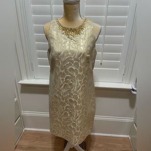 Maggy London Gold lamé sheath dress size 8
